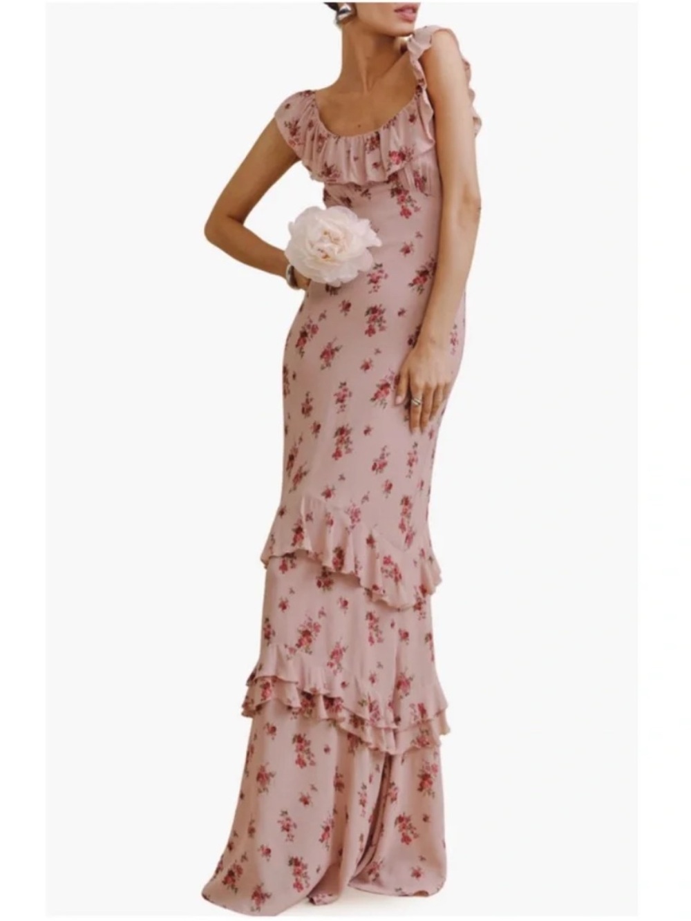 Reformation Blush Pink Floral Ruffle Maxi Dress